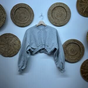 Aritzia Mega Fit Sweatfleece Cozy Fleece Sweatshirt Gray Crop Cropped Crew Neck